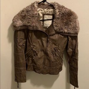 Guess Leather Jacket with Fur